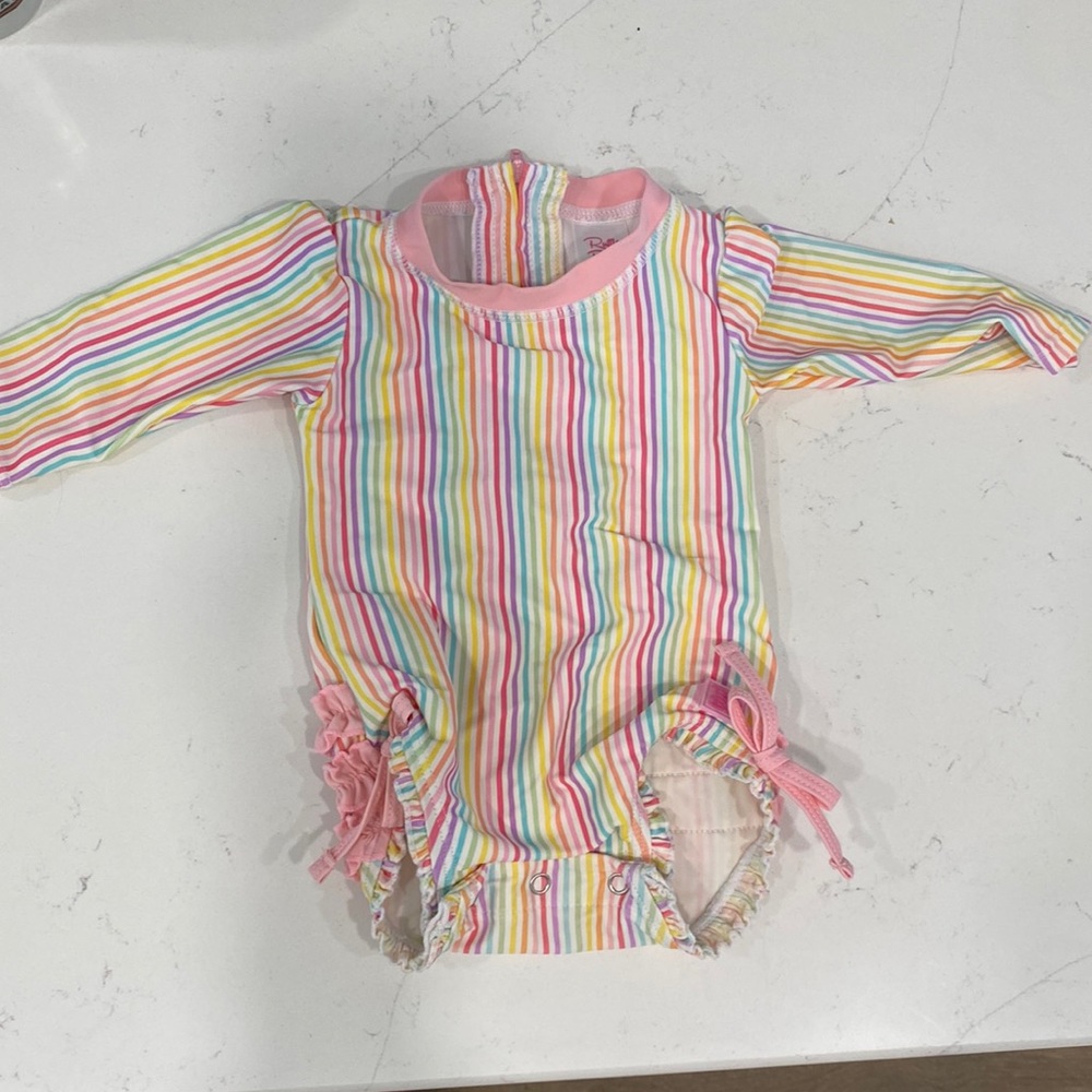 Ruffle Butts Rainbow Stripe Long Sleeve Swimsuit
